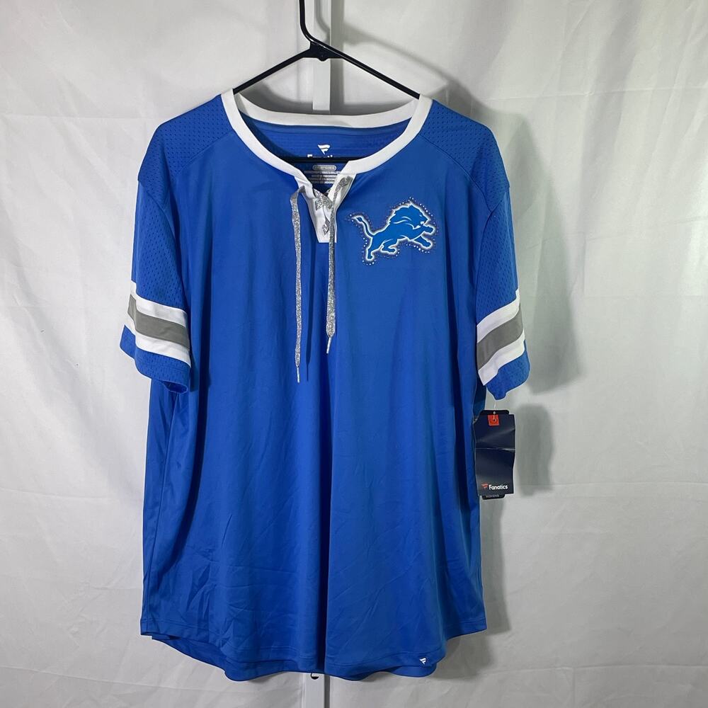 NWT Detroit Lions Sunday Best Lace-up T-shirt - Womens Size XXL - Blue/White